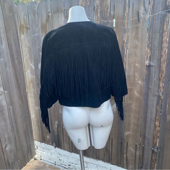 ZARA FRINGED SUEDE BLACK LEATHER JACKET - Picture 5 of 11